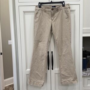 American Eagle Womens Khaki Kick Boot Pants Size 10 Tan Low Rise Stretch Bootcut